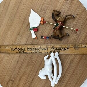 Lot Of 3 Ornaments Rocking Horse Merry Go Round Horse‎ Goose